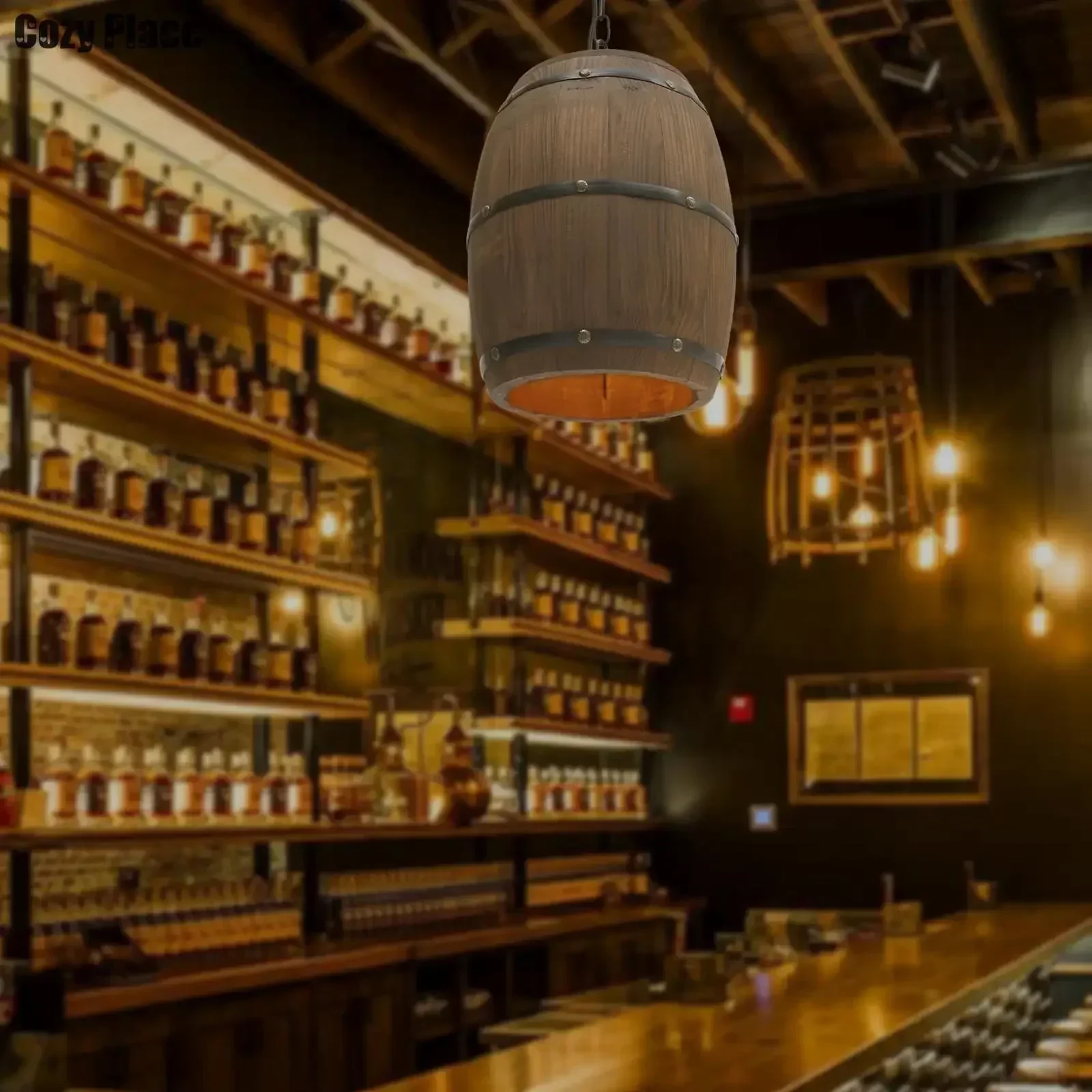 Decor Lighting Lamps - Lampada Rustica Vintage, Lampadario in Legno,